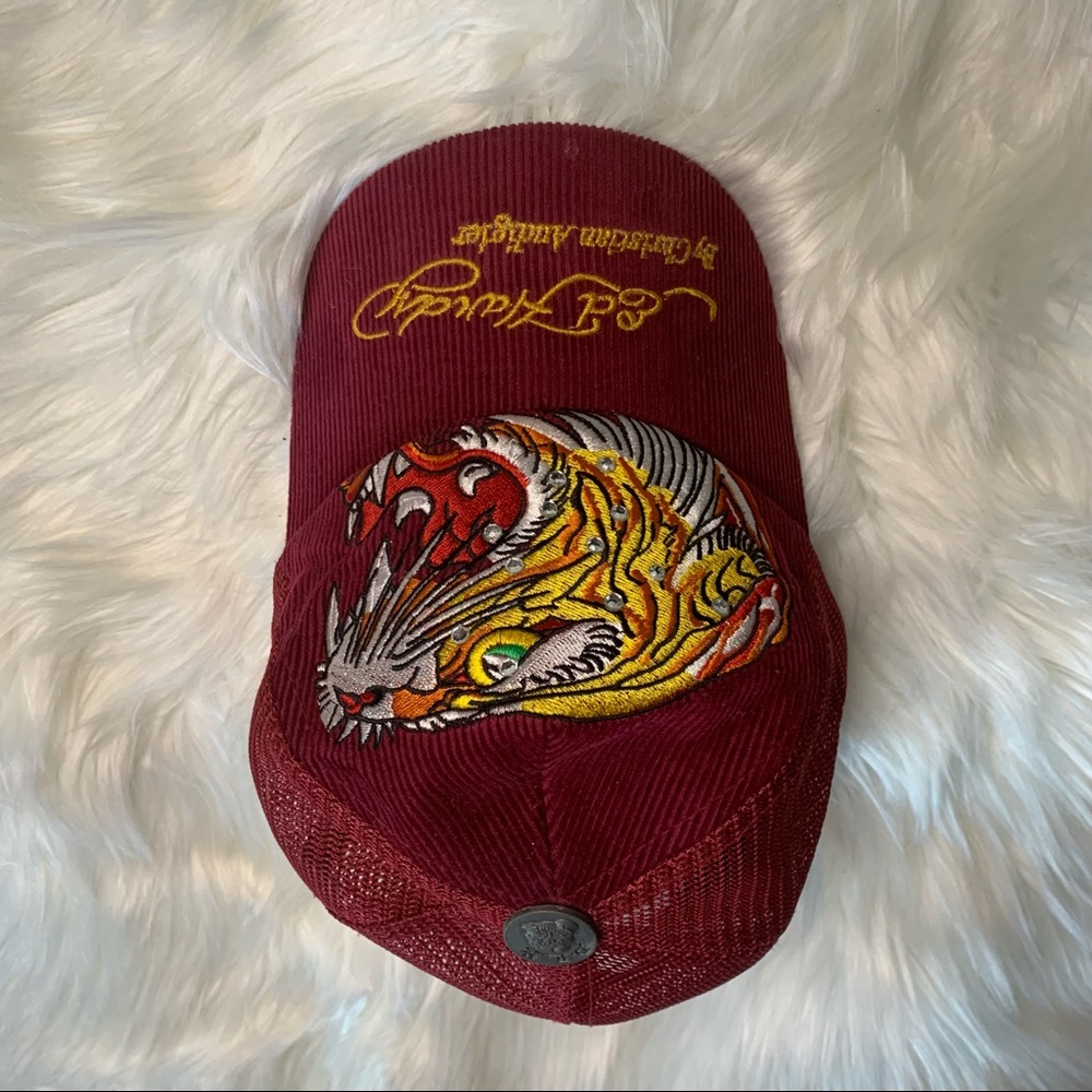 Ed Hardy by christian Audigier rhinestone burgundy hat